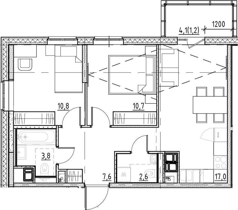 2-комнатная квартира 53.7 м², 9/9 эт., ЖК «Янила Форест»